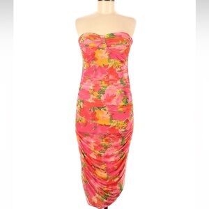 Zara Mesh Floral Strapless Midi Dress
